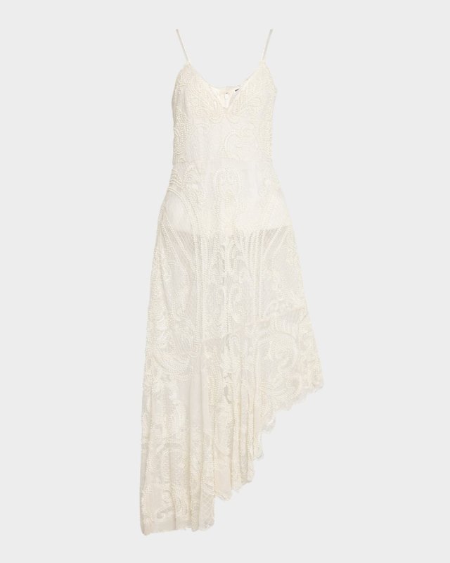 Elara High-Low Beaded Lace Midi Dress